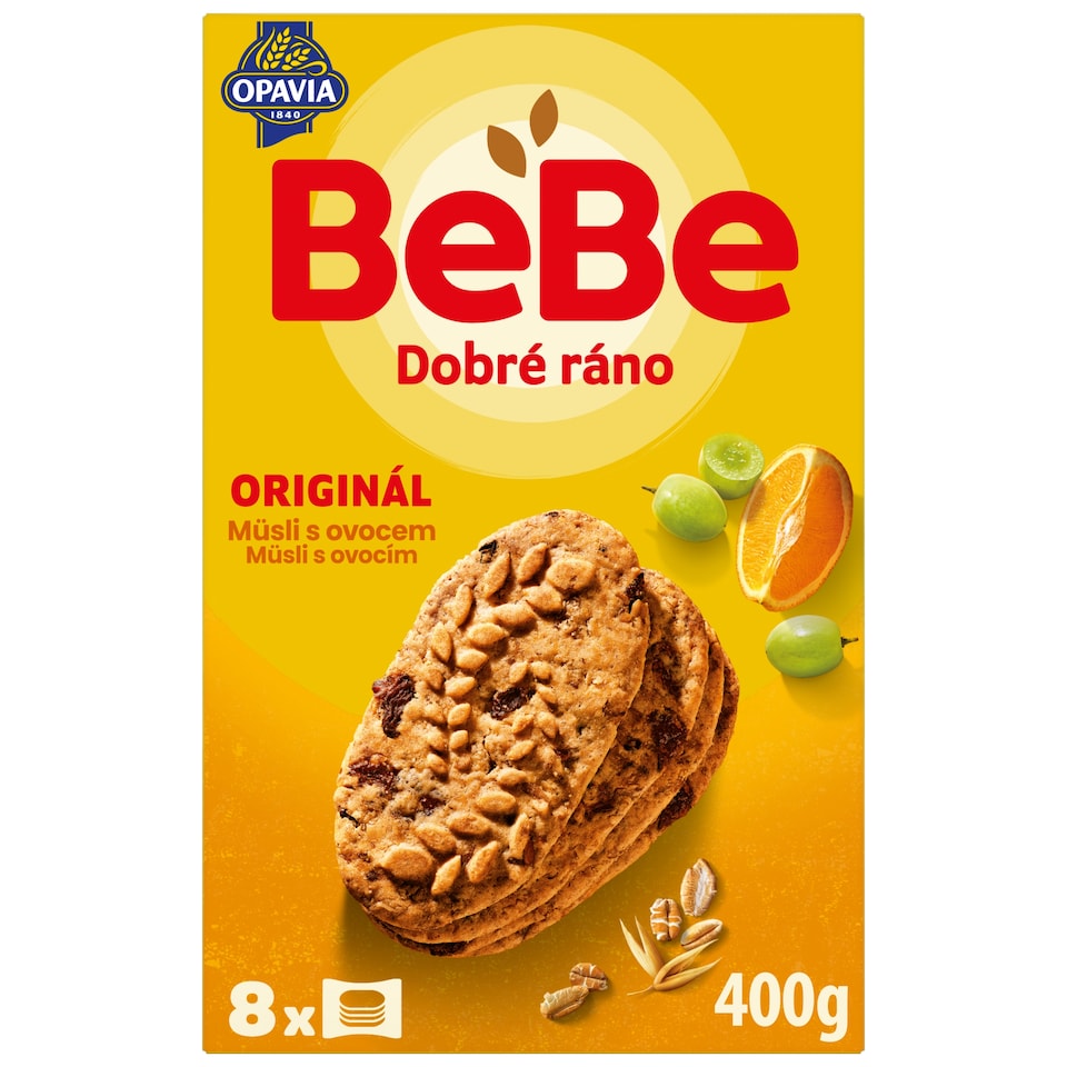 Opavia sušenky BeBe Dobré Ráno müsli s ovocem 8 x 50g (400g)