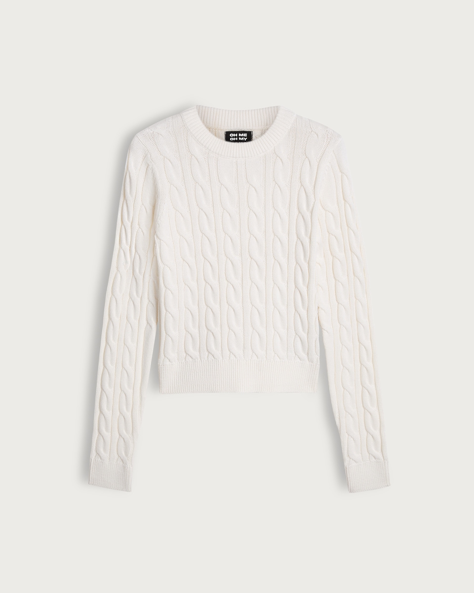 image 1 of OH ME OH MY Cotton Rich Cable Knit Jumper in White