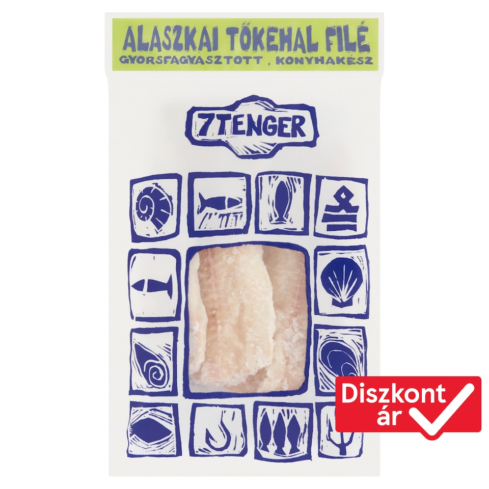7 Tenger gyorsfagyasztott, konyhakész alaszkai tőkehal filé 800 g