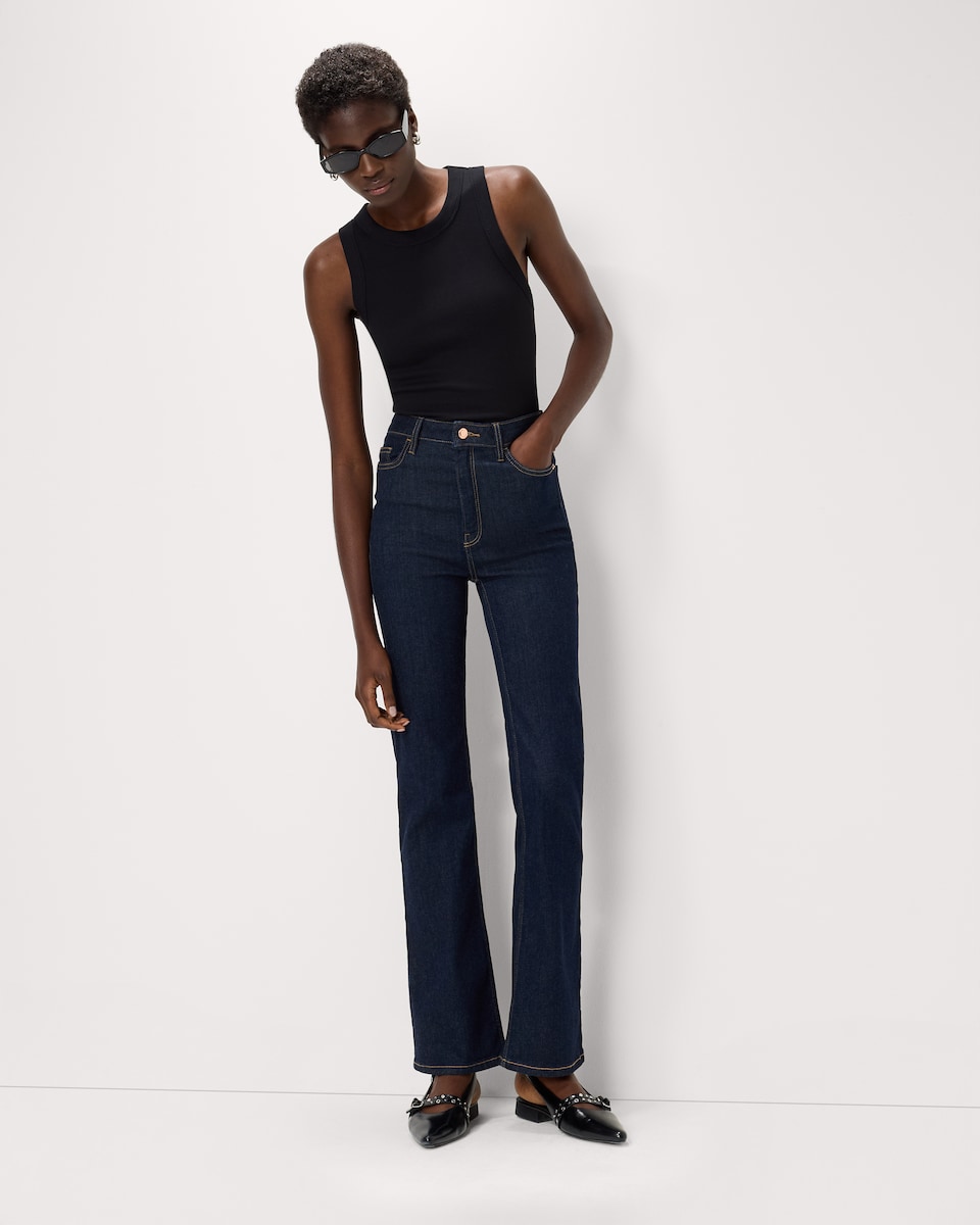 image 1 of F&F Contour High Rise Bootcut Jeans in Navy