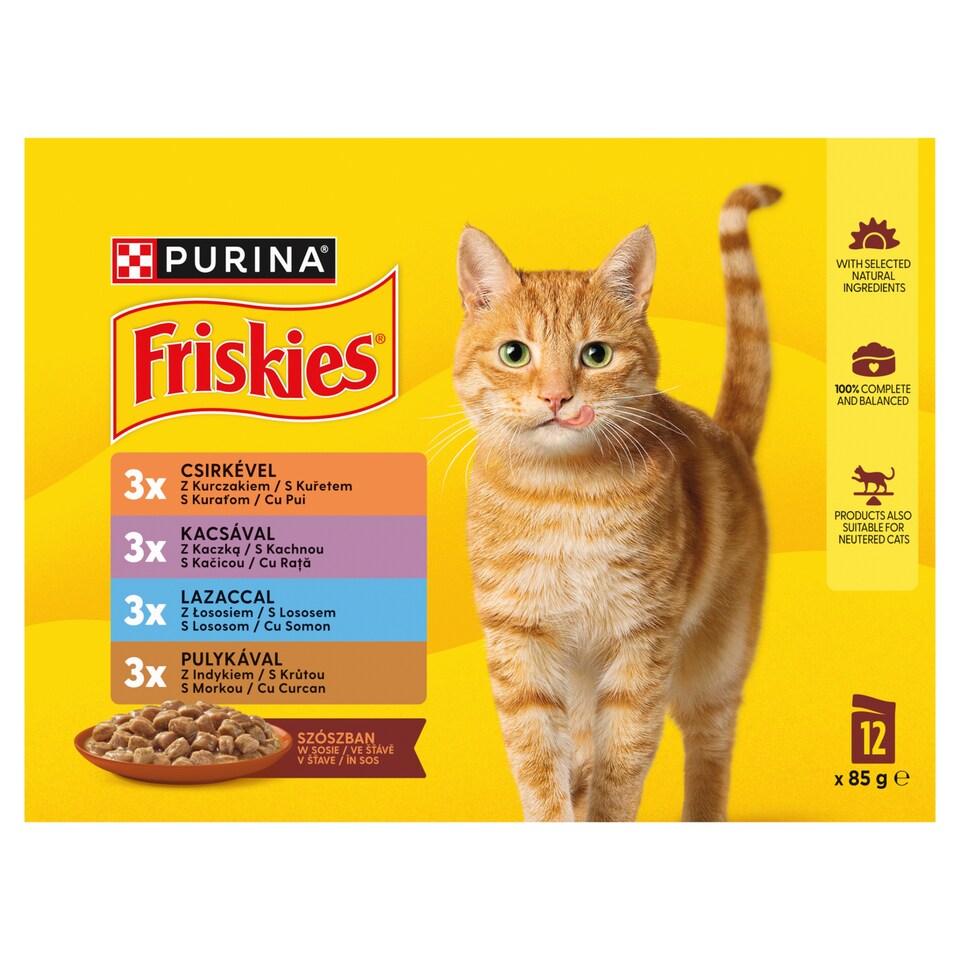 obrázok 1 z Friskies kapsičky pre mačky kura, kačica, losos, morka v šťave 12 × 85 g