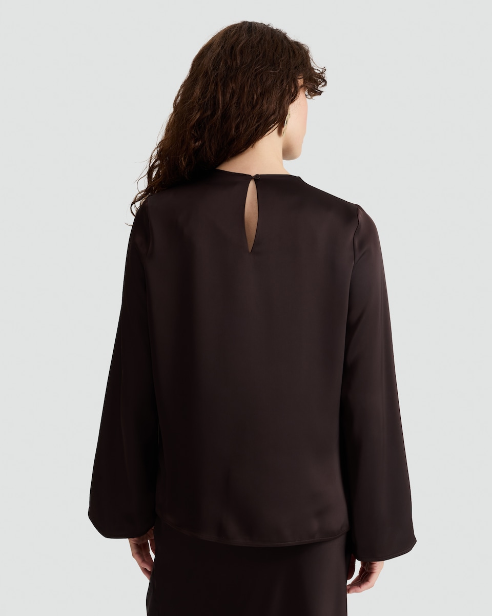 image 1 of F&F Satin Cowl Neck Blouse in Brown