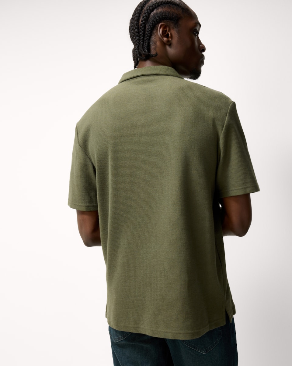 image 1 of F&F Textured Short Sleeved Collared Shirt in Khaki