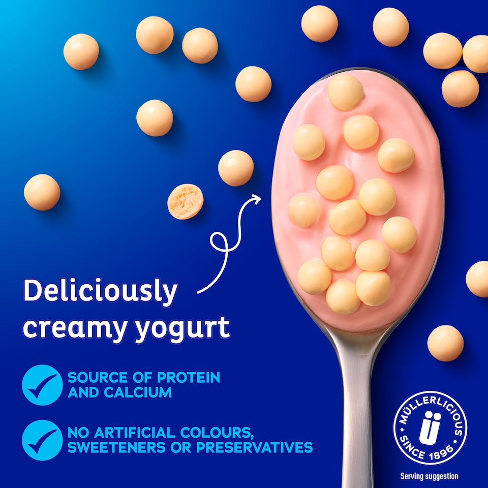 image 1 of Muller Corner Strawberry Yogurt with White Chocolate Shortcake Balls 124g