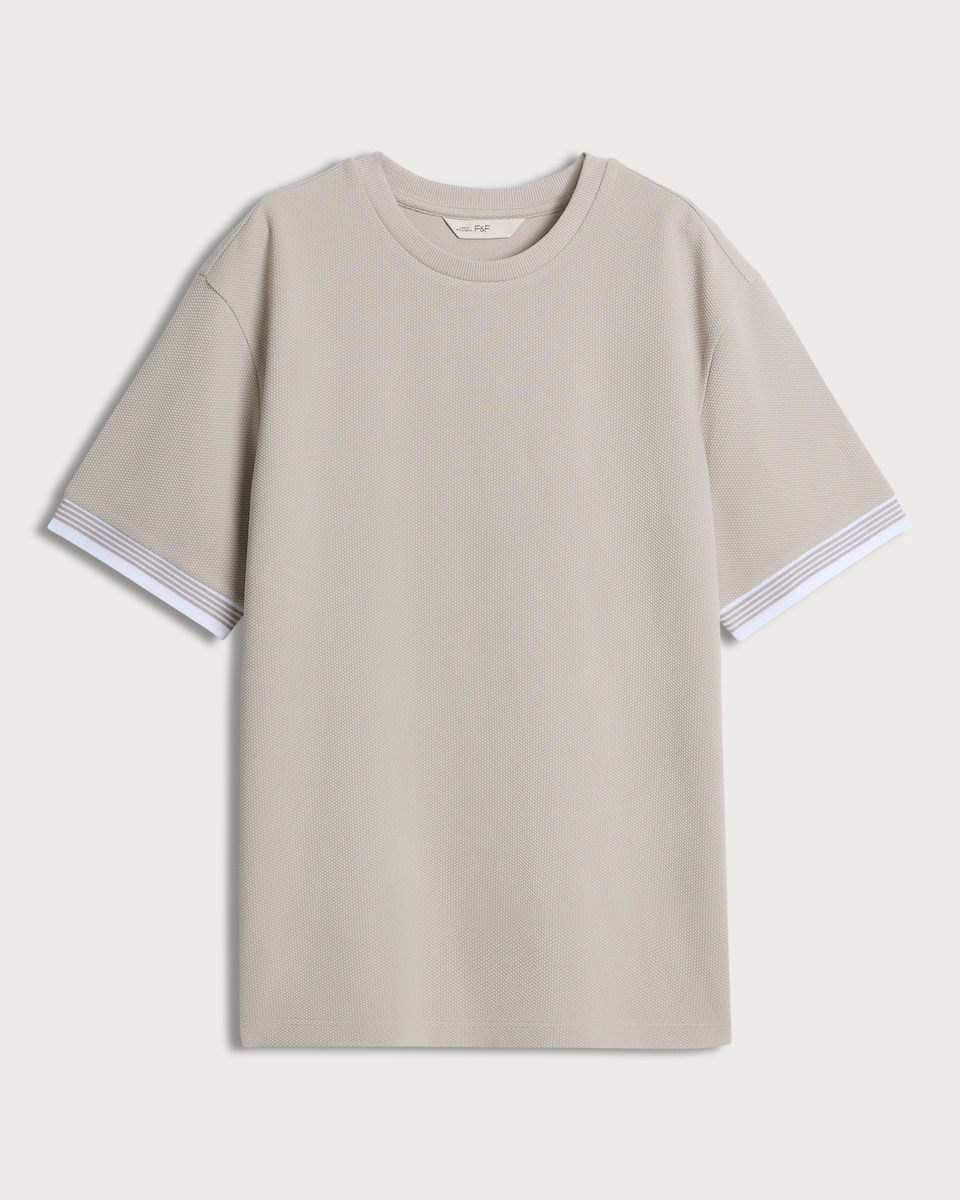 image 1 of F&F Textured Stripe Print Short Sleeved T-Shirt in Stone