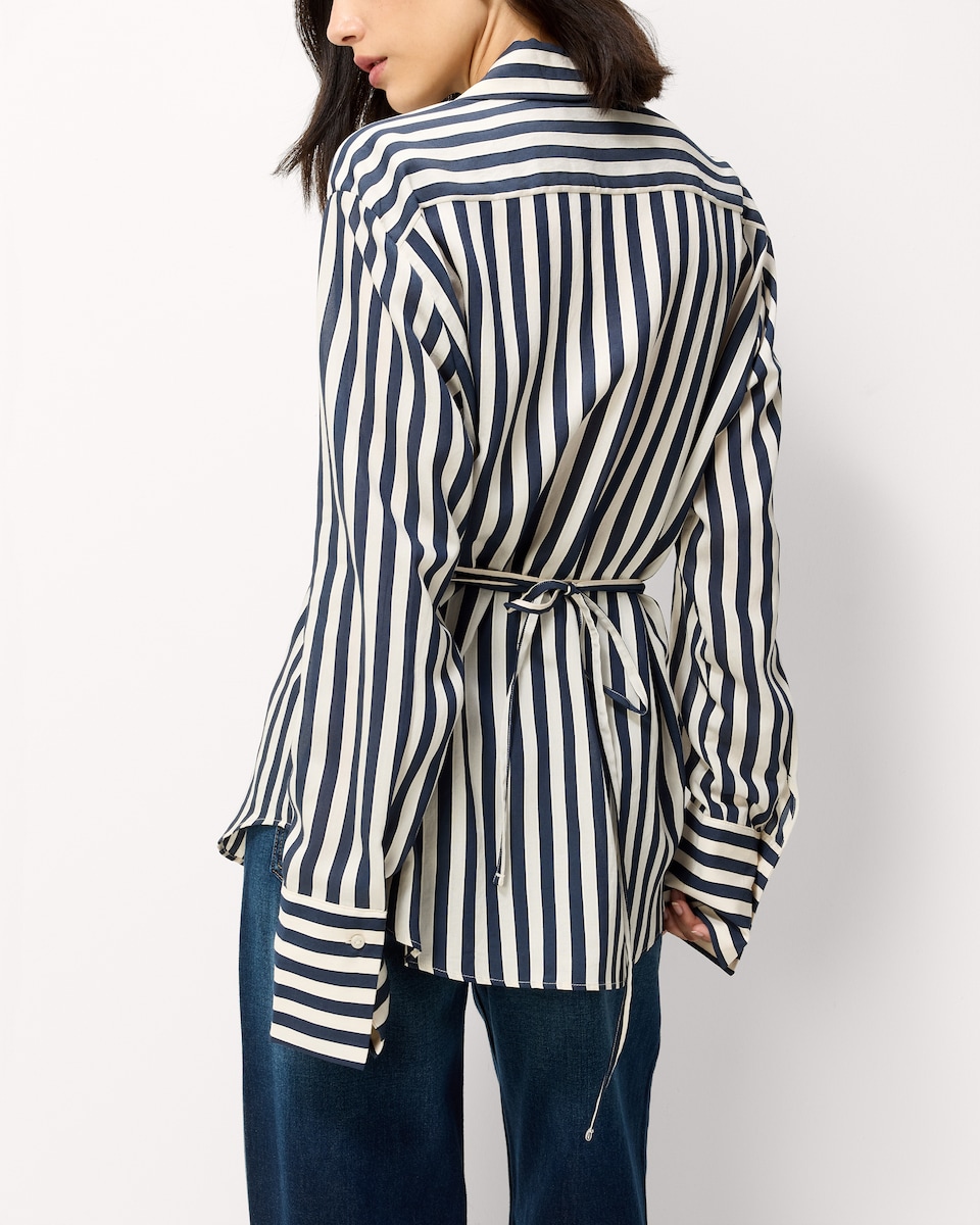 image 1 of F&F Striped Tie Waist Shirt in Multi Blue