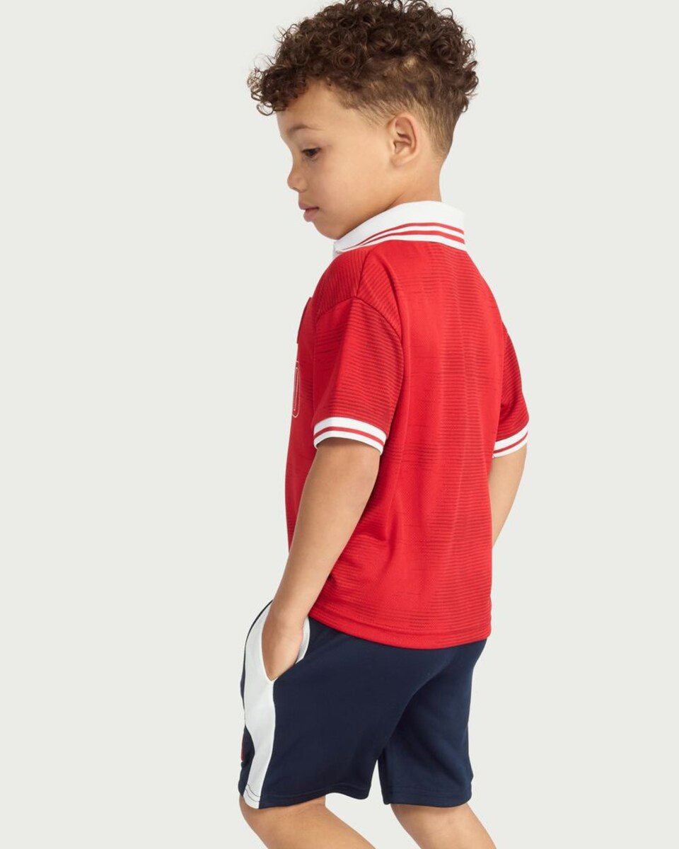 image 1 of F&F Boys England Football Polo Shirt and Shorts Set in Red