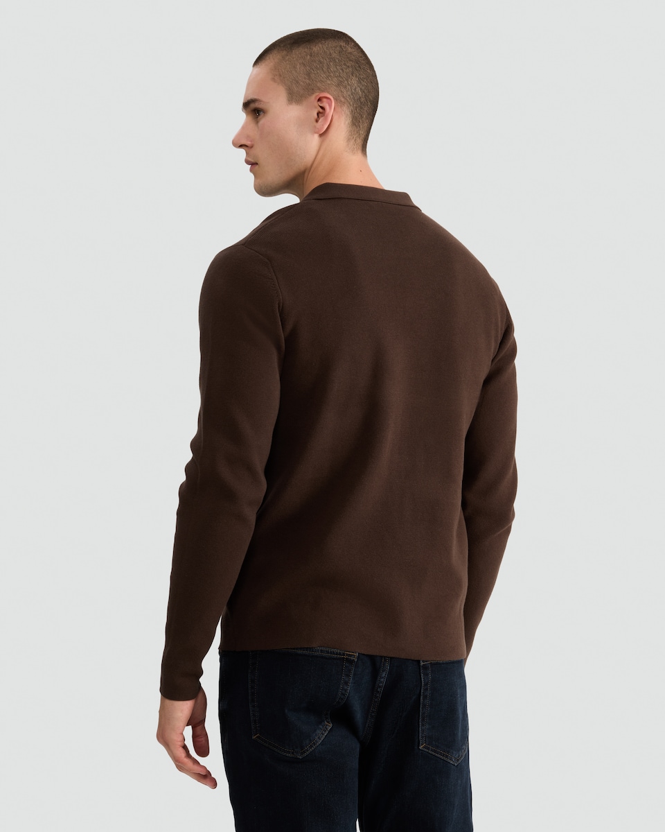 image 1 of The F&F Edit Pure Cotton Knitted Button Up Cardigan in Brown