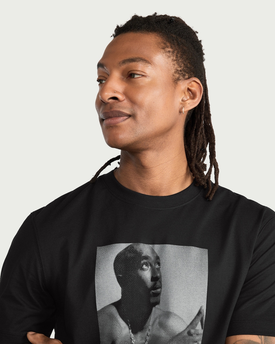 image 1 of Tupac Shakur Pure Cotton T-Shirt in Black