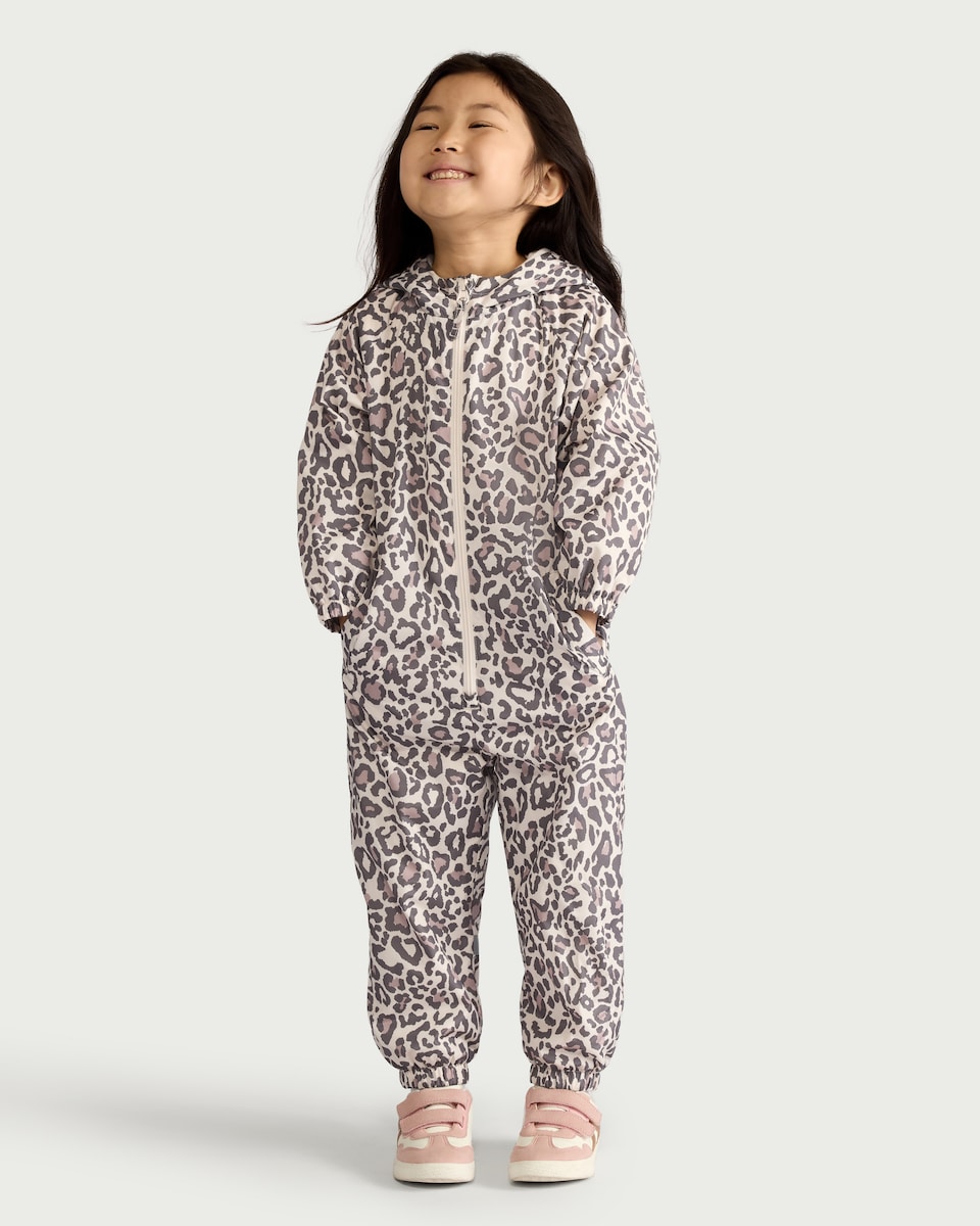 image 1 of F&F Girls Leopard Print Shower Resistant Puddlesuit in Multi Brown