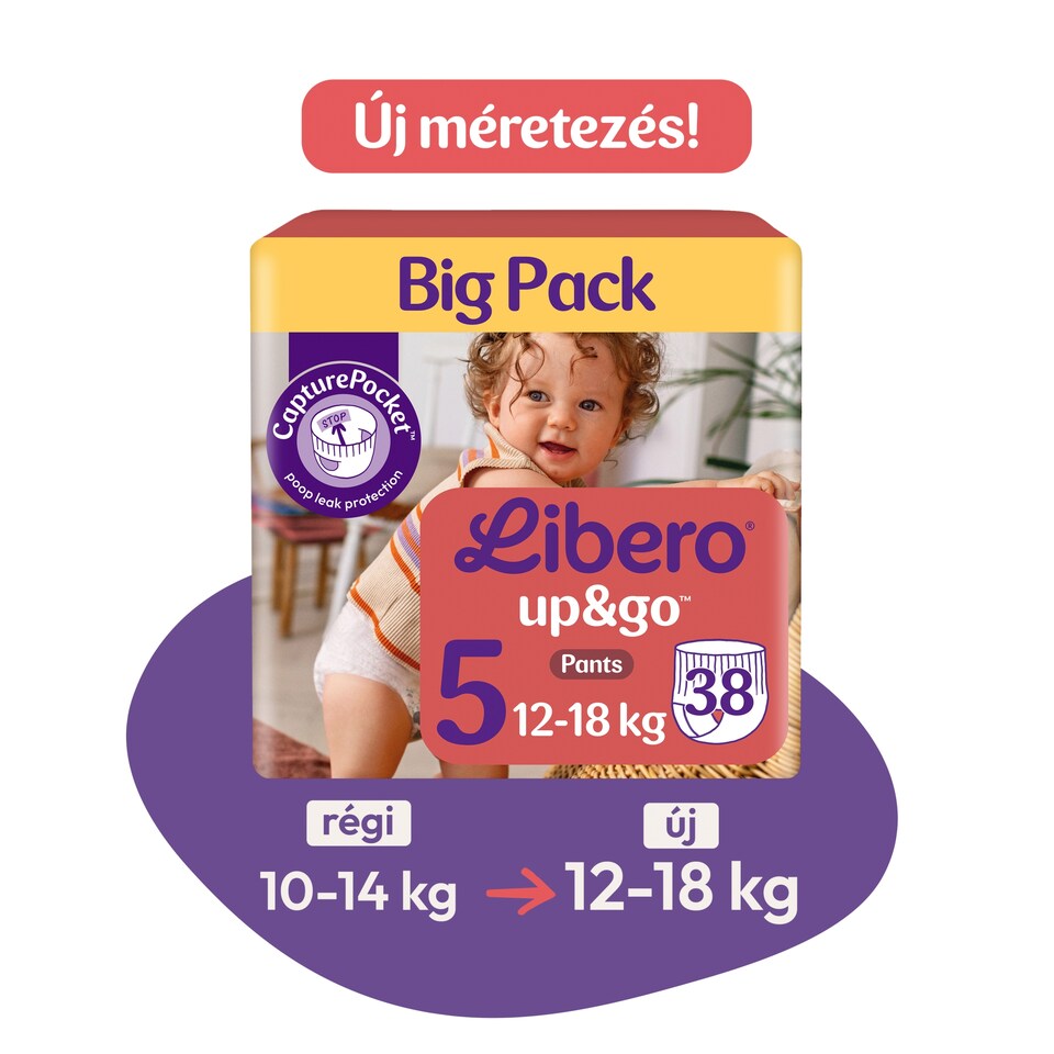 Libero Up&Go Big Pack bugyipelenka, méret: 5, 12-18 kg, 38 db 1. kép