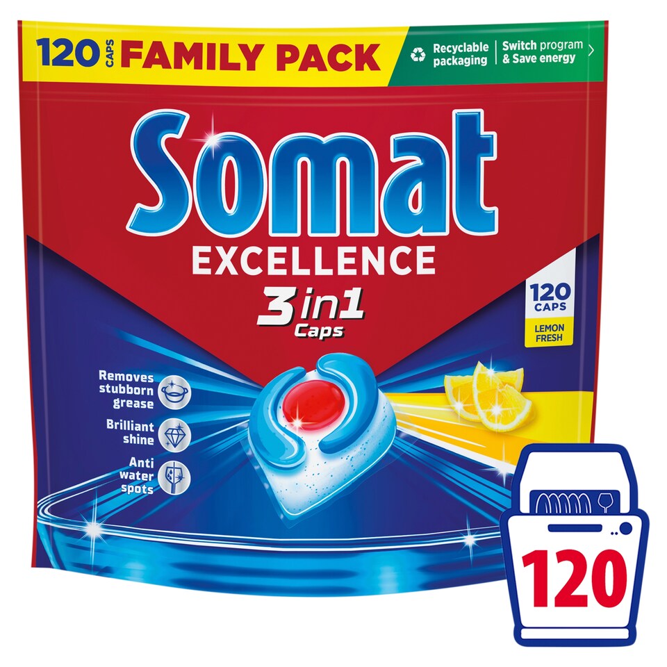 Somat Excellence 3in1 Lemon Fresh Dishwasher Capsules 120 pcs 2172 g