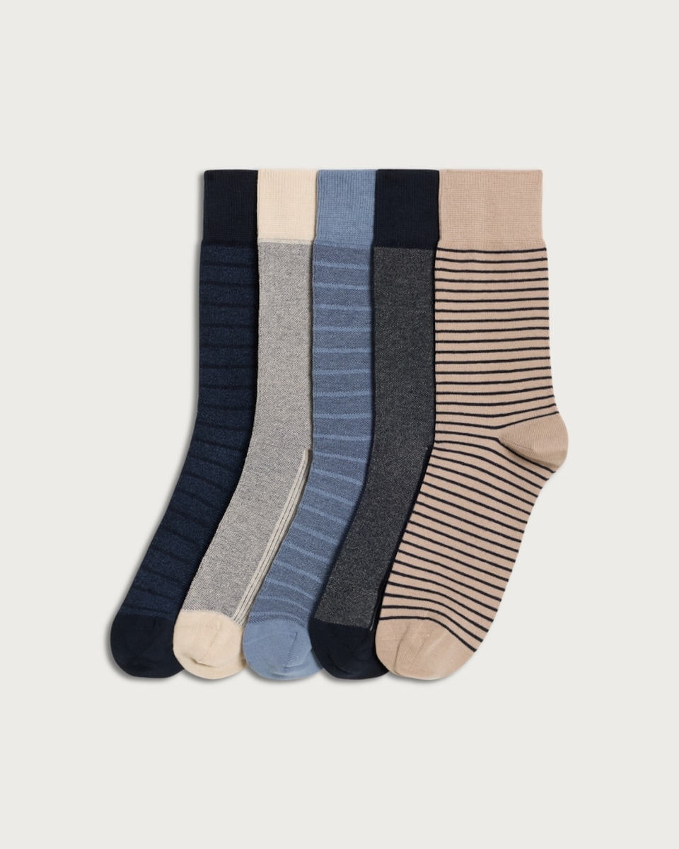 F&F 5-Pack Cotton Rich Striped Ankle Socks in Multi