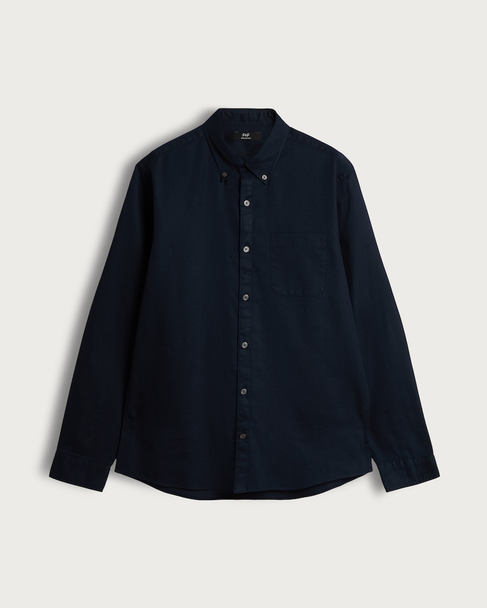 image 1 of F&F Pure Cotton Slim Fit Button Down Oxford Shirt in Navy