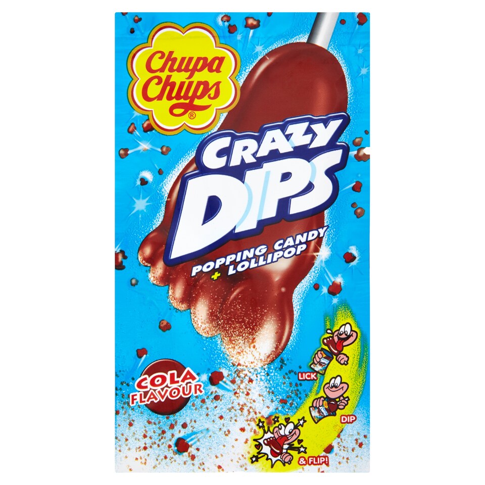 Chupa Chups Crazy Dips Drops s príchuťou koly s praskajúcim práškom 14 g