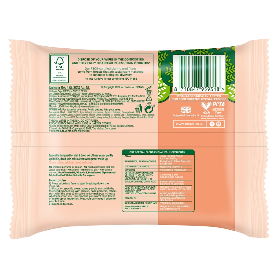 image 1 of Simple Instant Glow Cleansing Wipes X20