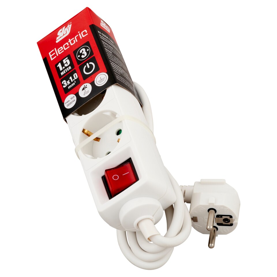image 1 of Sky Electric KF-03CK-1,5M 3-Way Shockproof White Power Strip 1,5 m
