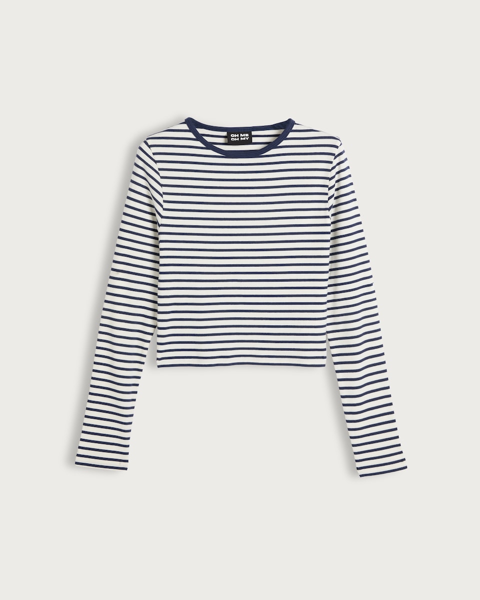 image 1 of OH ME OH MY Cotton Rich Striped Long Sleeved Top in White