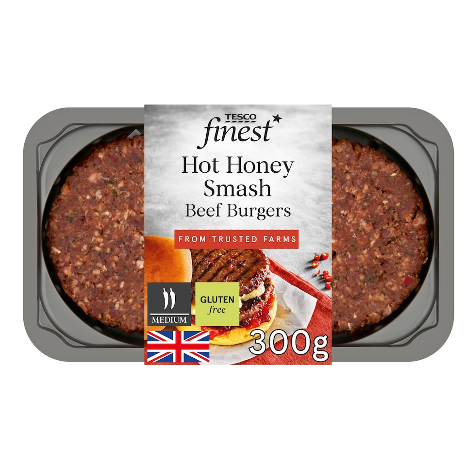 Tesco Finest Hot Honey Smash Beef Burgers 300G