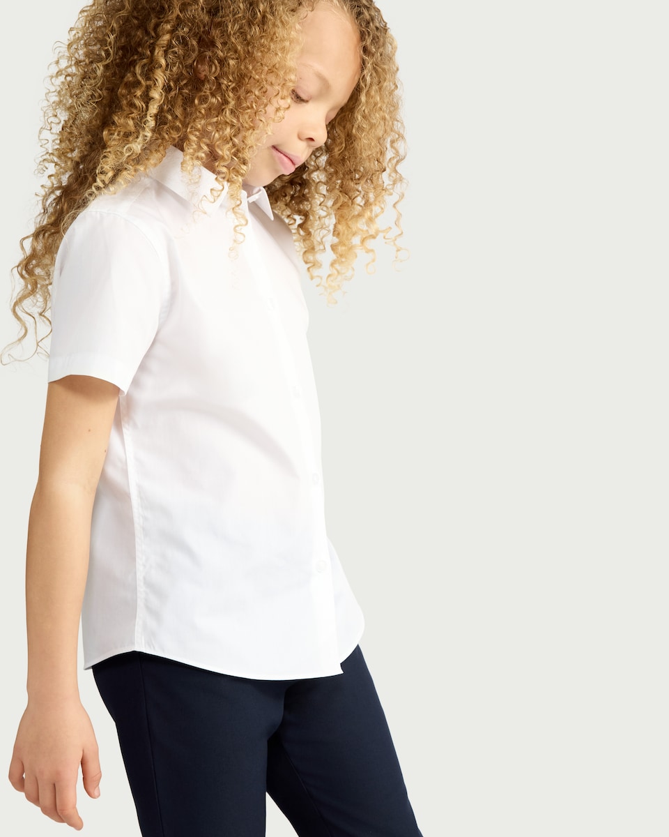 image 1 of F&F School Girls 3-Pack Regular Fit Short Sleeved Shirts in White