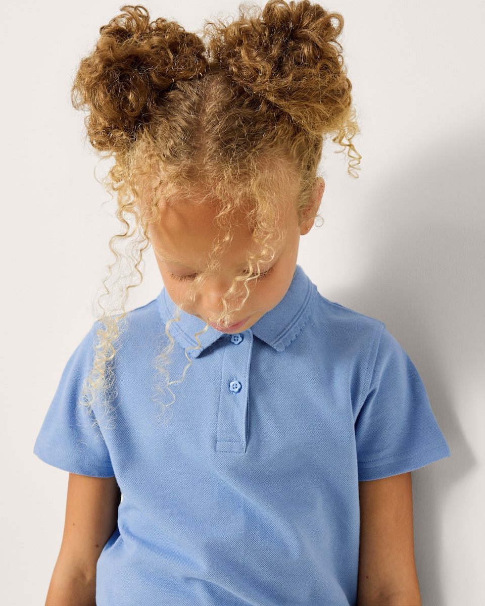 image 1 of F&F School Girls 5-Pack Pure Cotton Regular Fit Polo Shirts in Blue