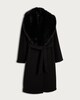 image 4 of F&F Faux Fur Collar Belted Formal Coat in Black