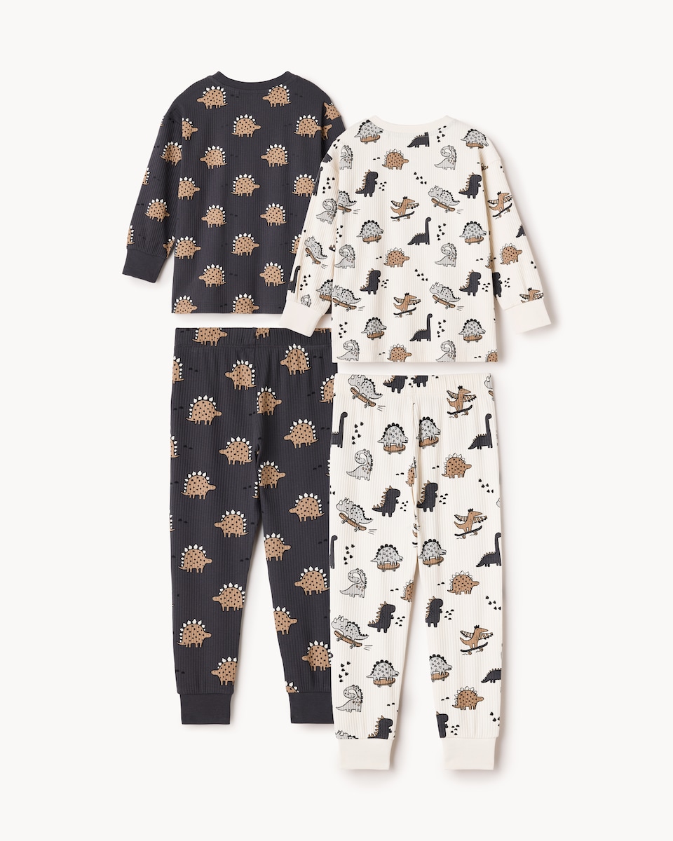 image 1 of F&F Boys 2-Pack Cotton Rich Dinosaur Pyjama Sets in Multi