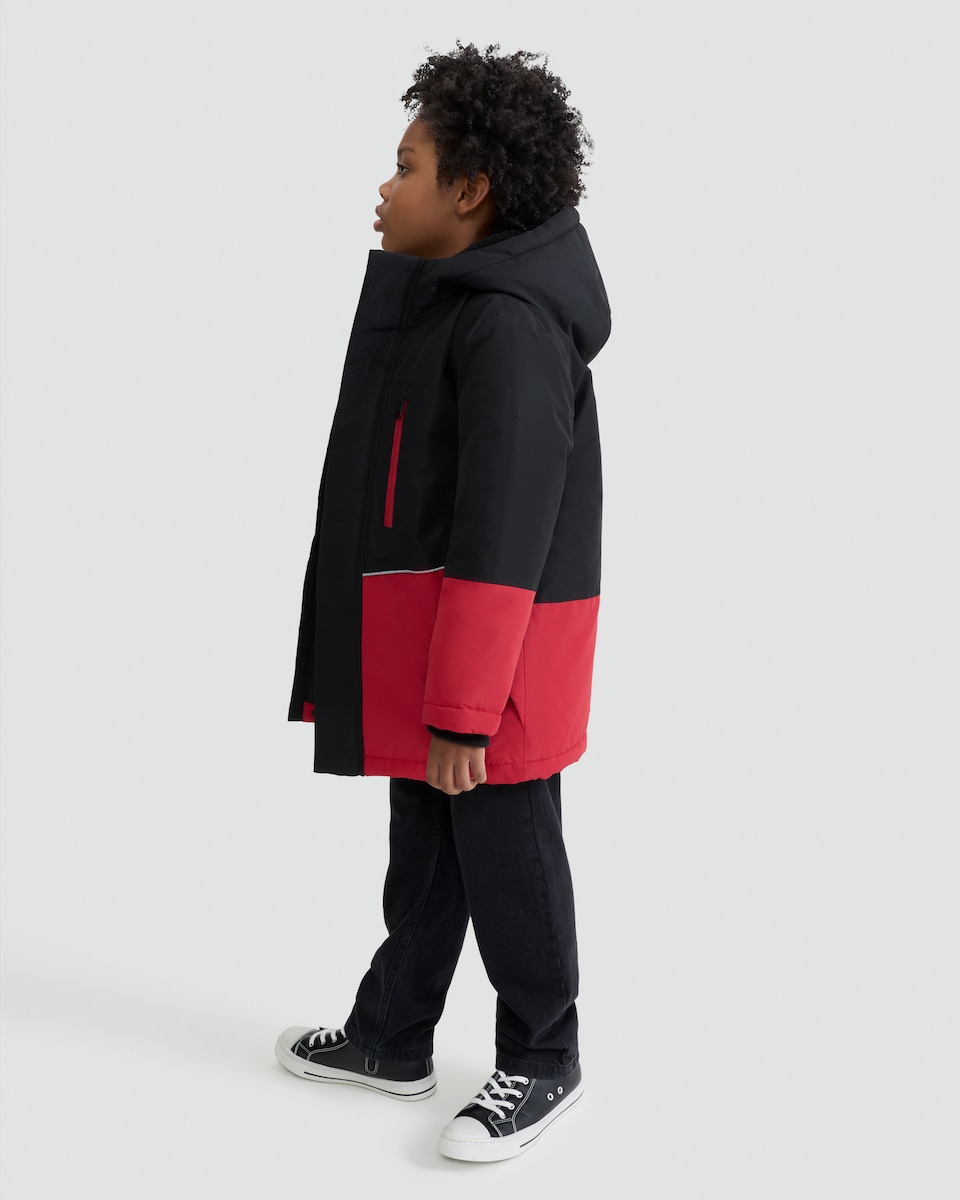 image 1 of F&F Boys Colour Block Hooded Waterproof Jacket in Red