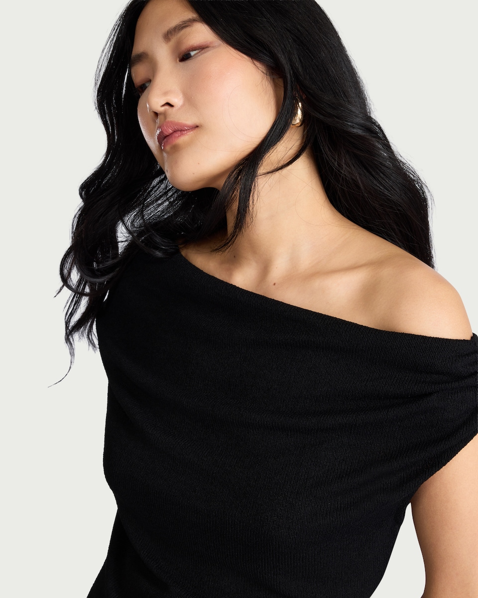 image 1 of F&F Textured Draped Co-ord Top in Black