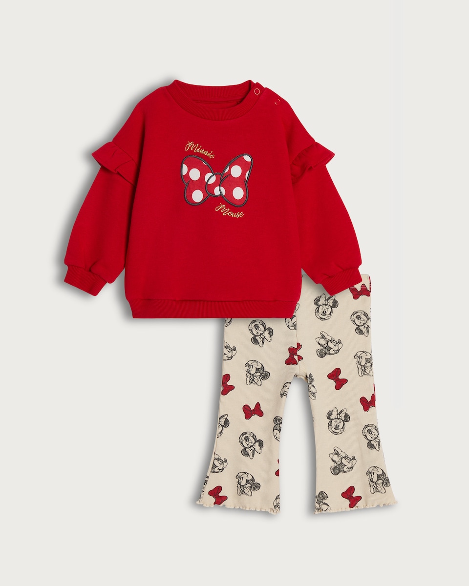 image 1 of Disney Minnie Mouse 2-Piece Cotton Rich Sweatshirt and Leggings Set in Red