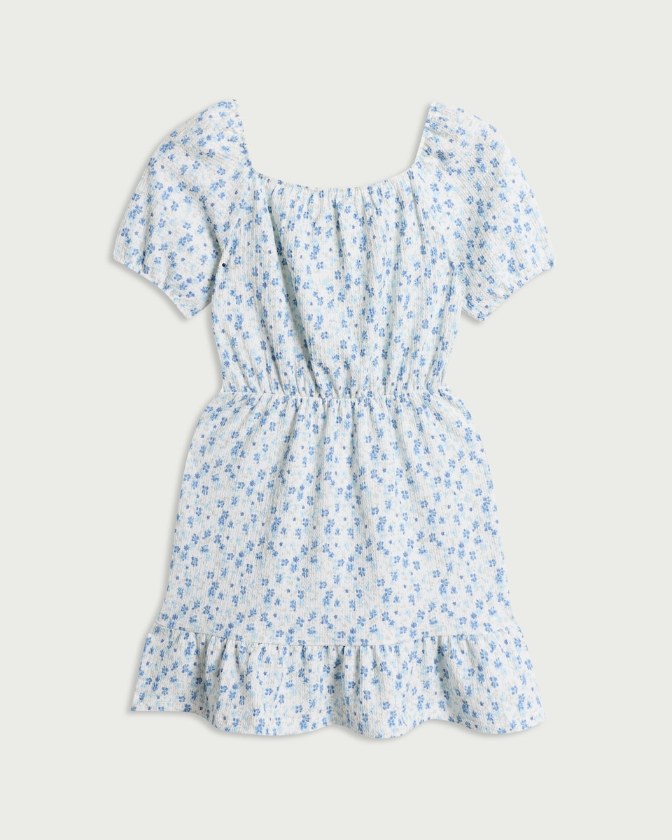 image 1 of F&F Girls Textured Floral Dress in Multi Blue