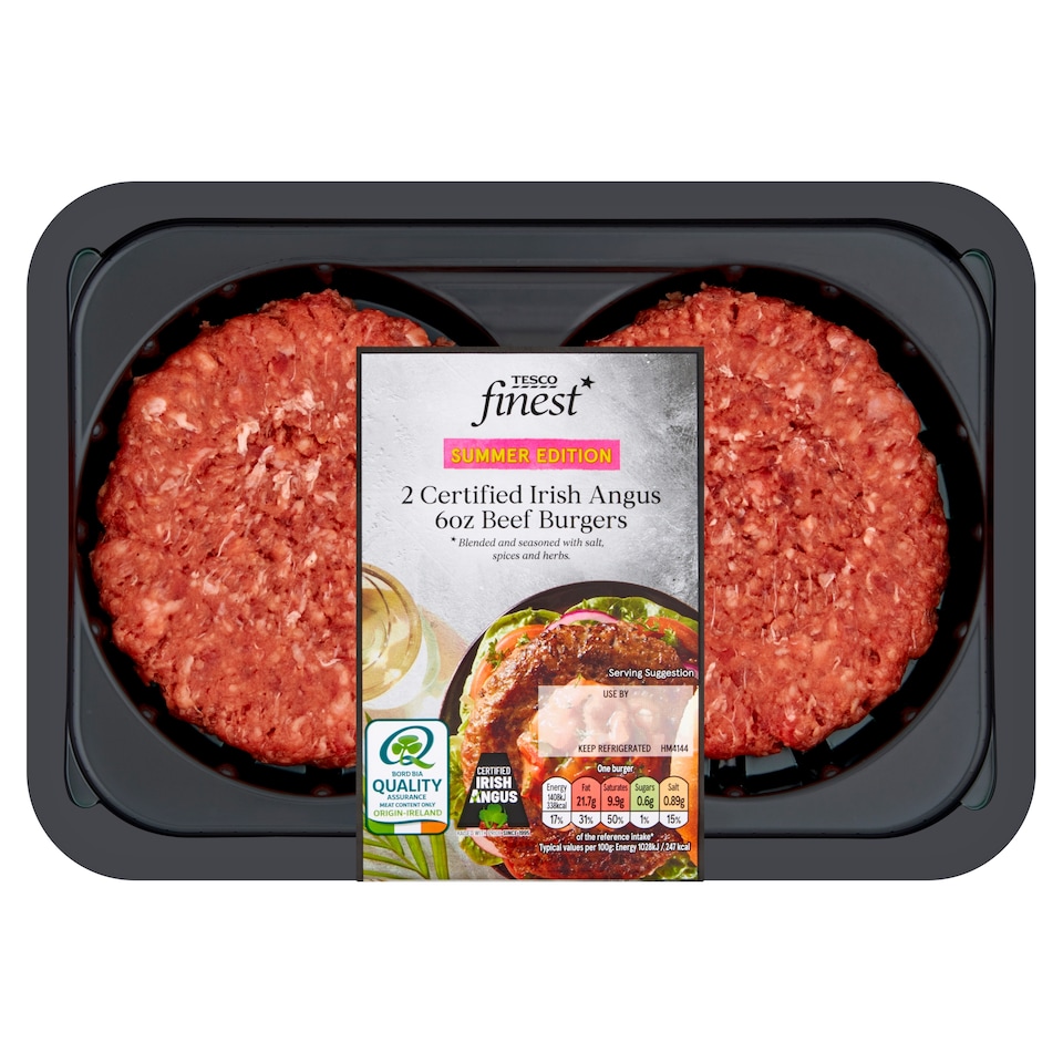 Tesco Finest 2 Irish Angus 6Oz Beef Burgers 340G