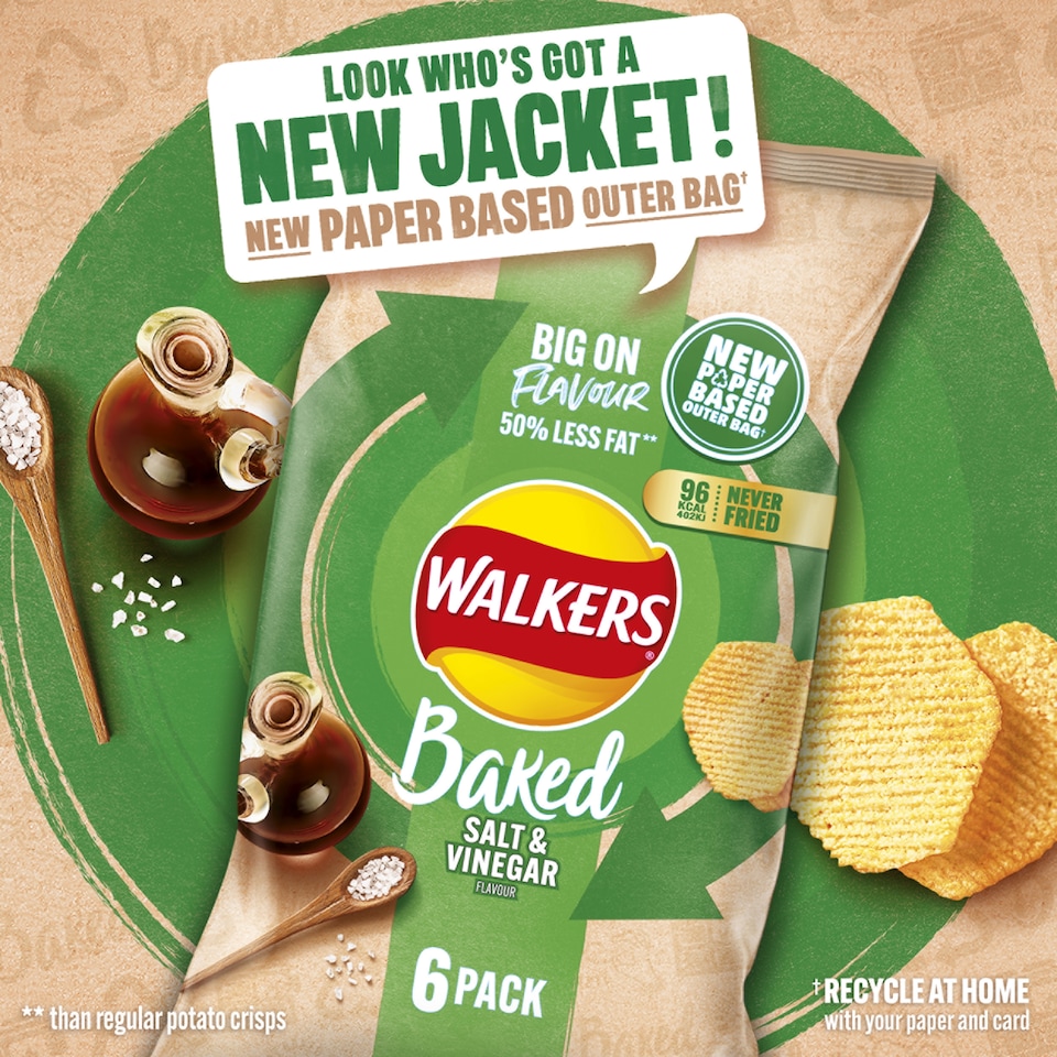 image 1 of Walkers Baked Salt & Vinegar Multipack Crisps 6x22g
