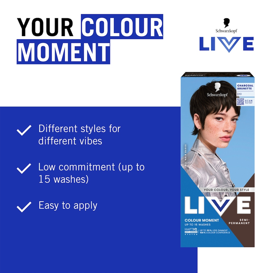 image 1 of Schwarzkopf LIVE Colour Moment 010 Charcoal Brunette Semi-Permanent Hair Dye