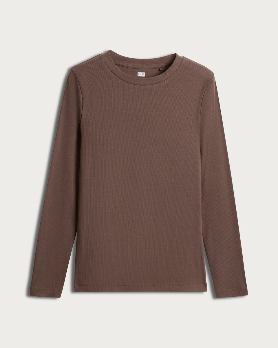 image 1 of F&F Cotton Rich Crew Neck Long Sleeved Top in Neutral