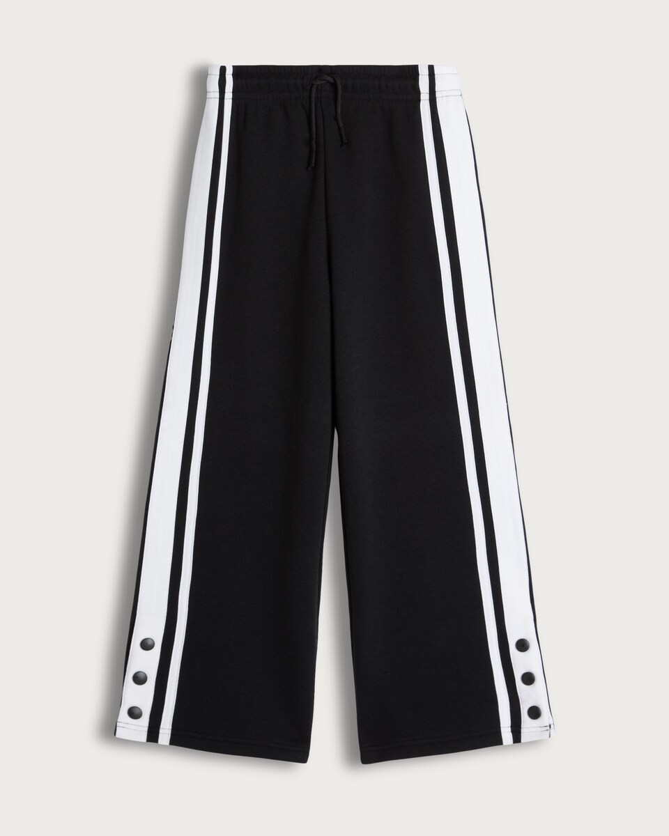 image 1 of F&F Girls Cotton Rich Wide Leg Side Stripe Popper Joggers in Black