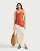 image 2 of F&F Satin Lace Trim Asymmetric Hem Camisole in Orange