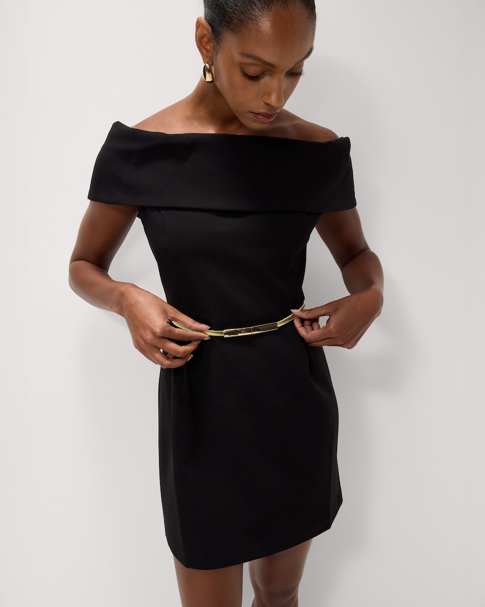 image 1 of F&F Bardot Belted Mini Dress in Black