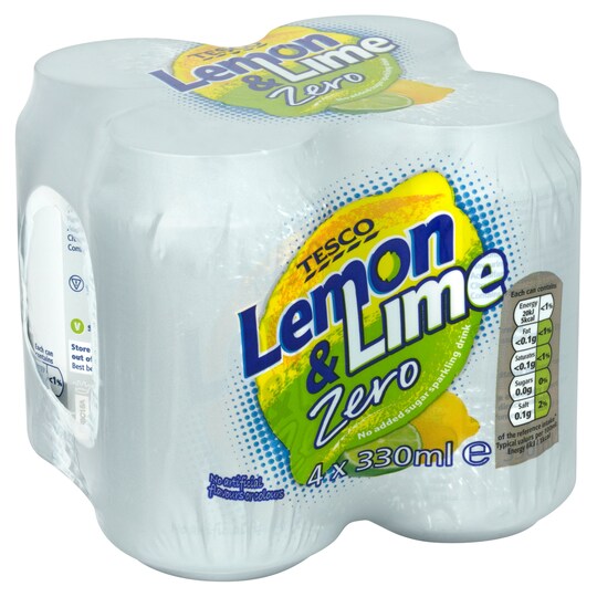 Tesco Lemon And Lime Zero 4X330ml Tesco Groceries