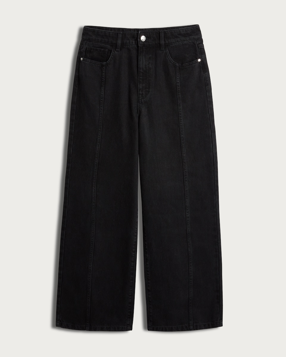 image 1 of F&F Seam Detail Wide Leg Jeans  in Black
