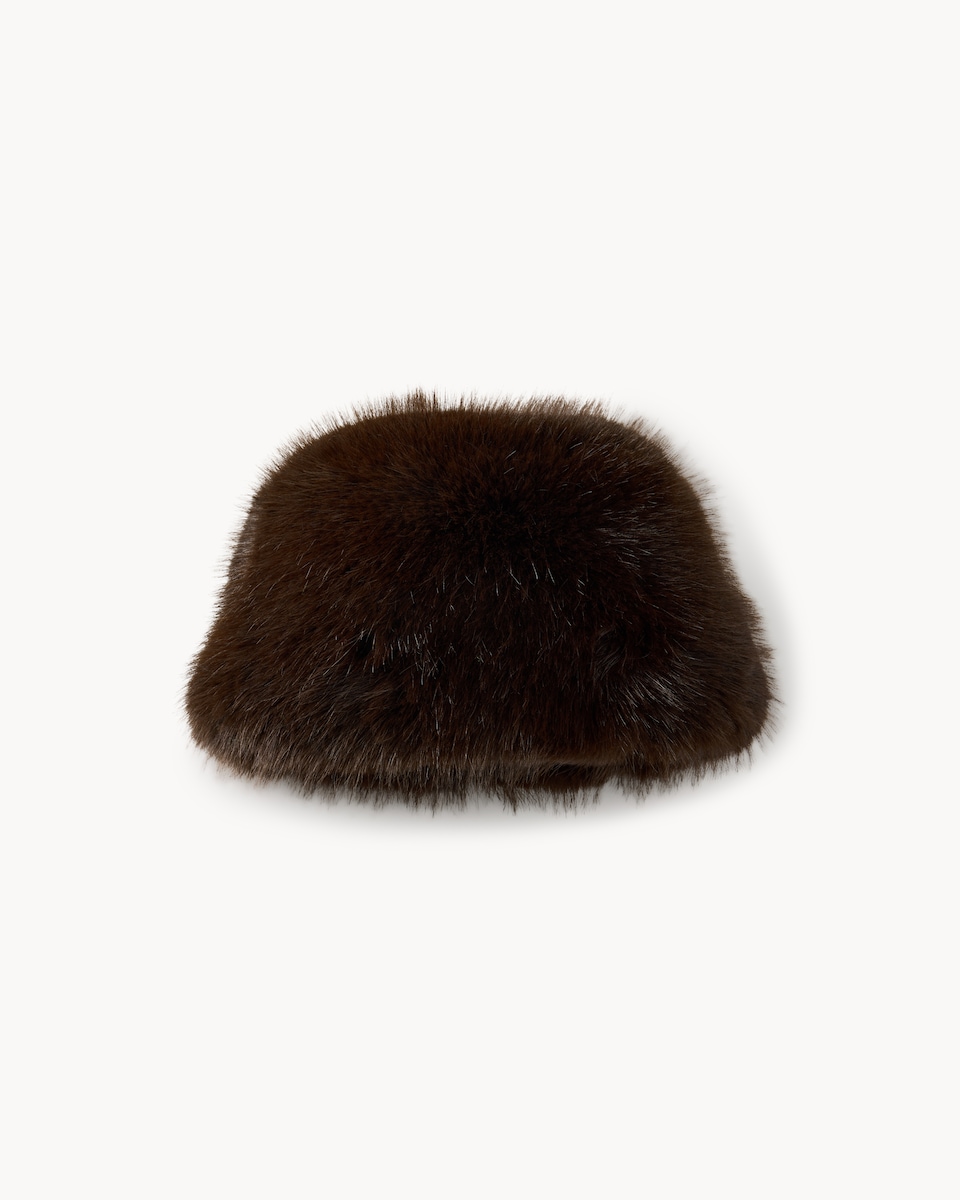 image 1 of F&F Faux Fur Hat in Brown