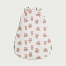 F&F Baby Pure Cotton Teddy Bear Print 2.5 Tog Sleeping Bag in White