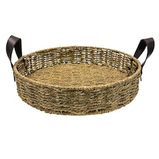 F&F Home Leather Handle Woven Tray