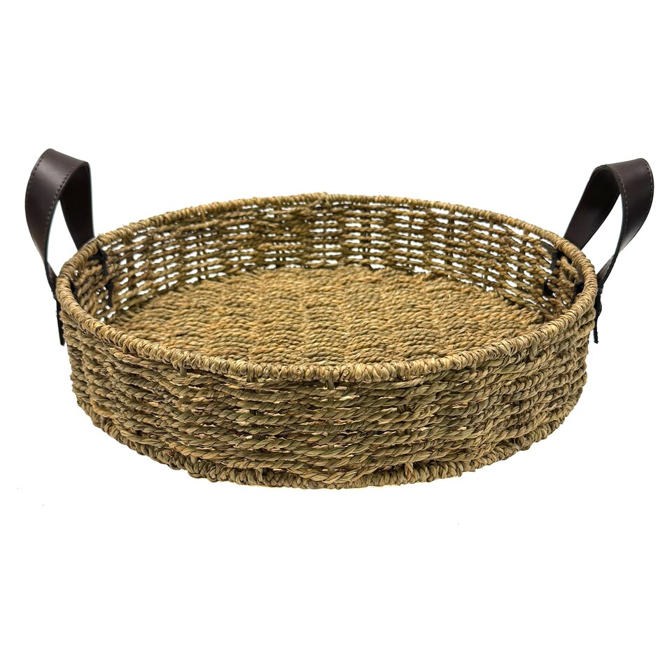 F&F Home Leather Handle Woven Tray