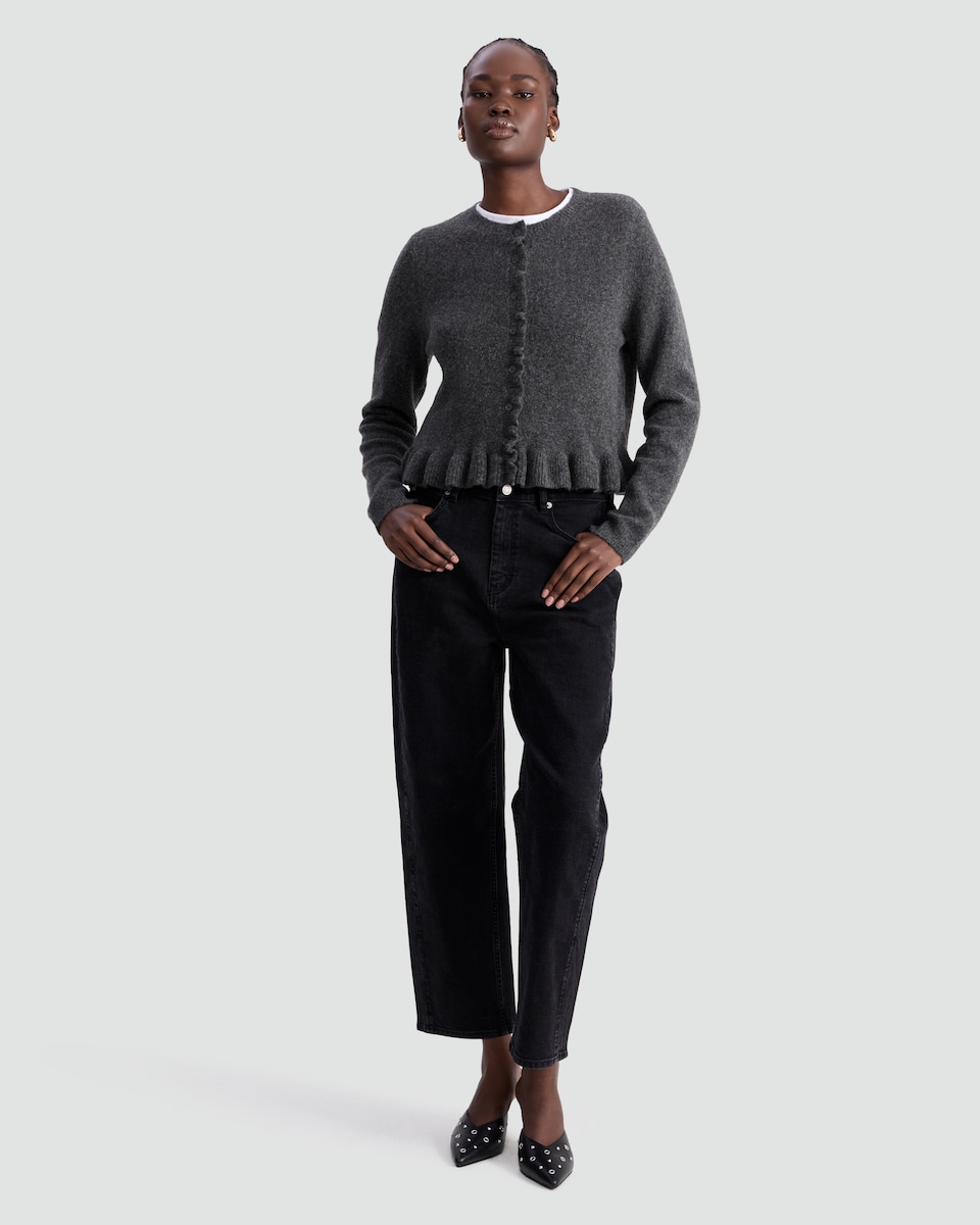 image 1 of F&F Frilly Button Front Cardigan  in Grey