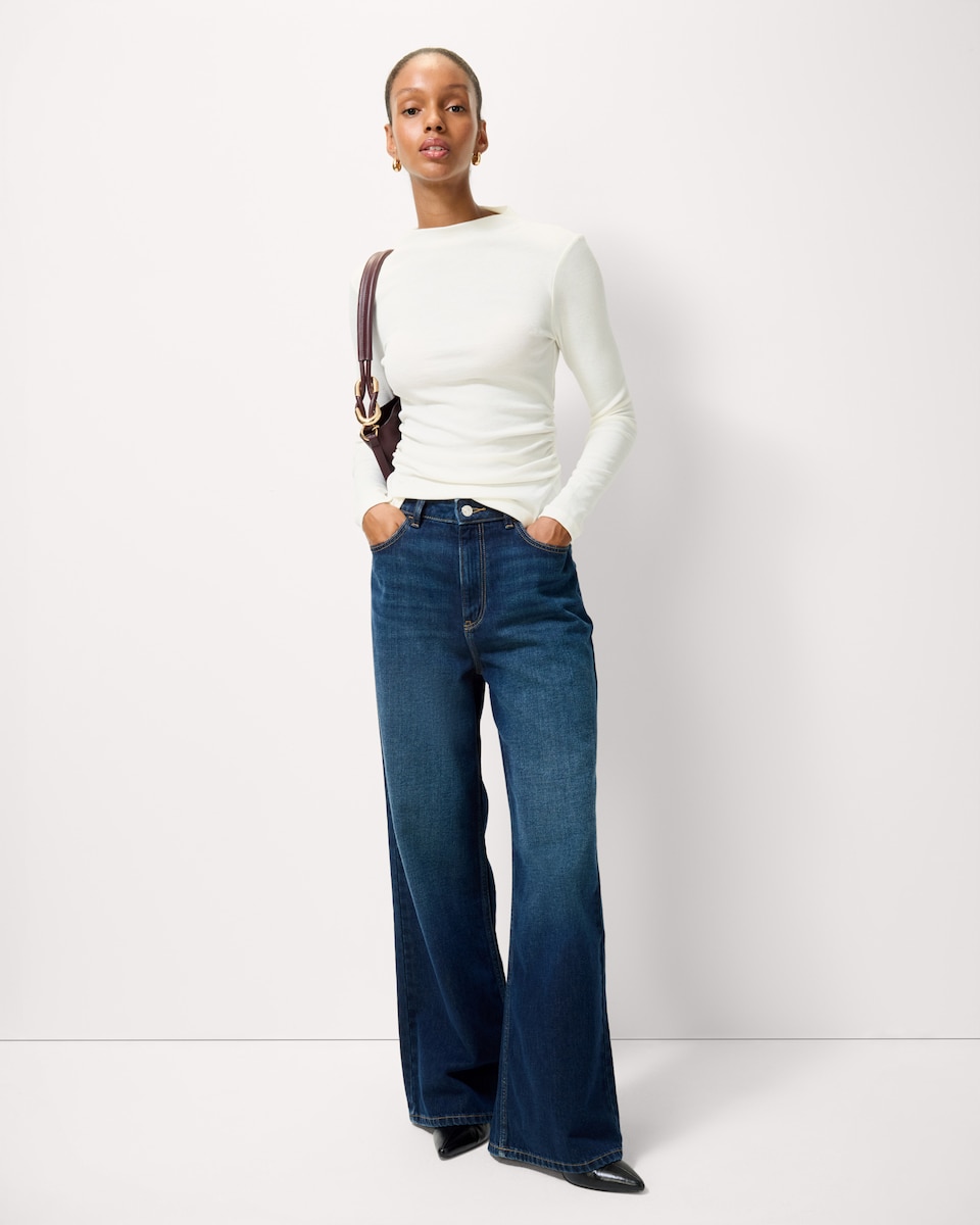 image 1 of F&F Ruched Side Long Sleeved Top in Cream