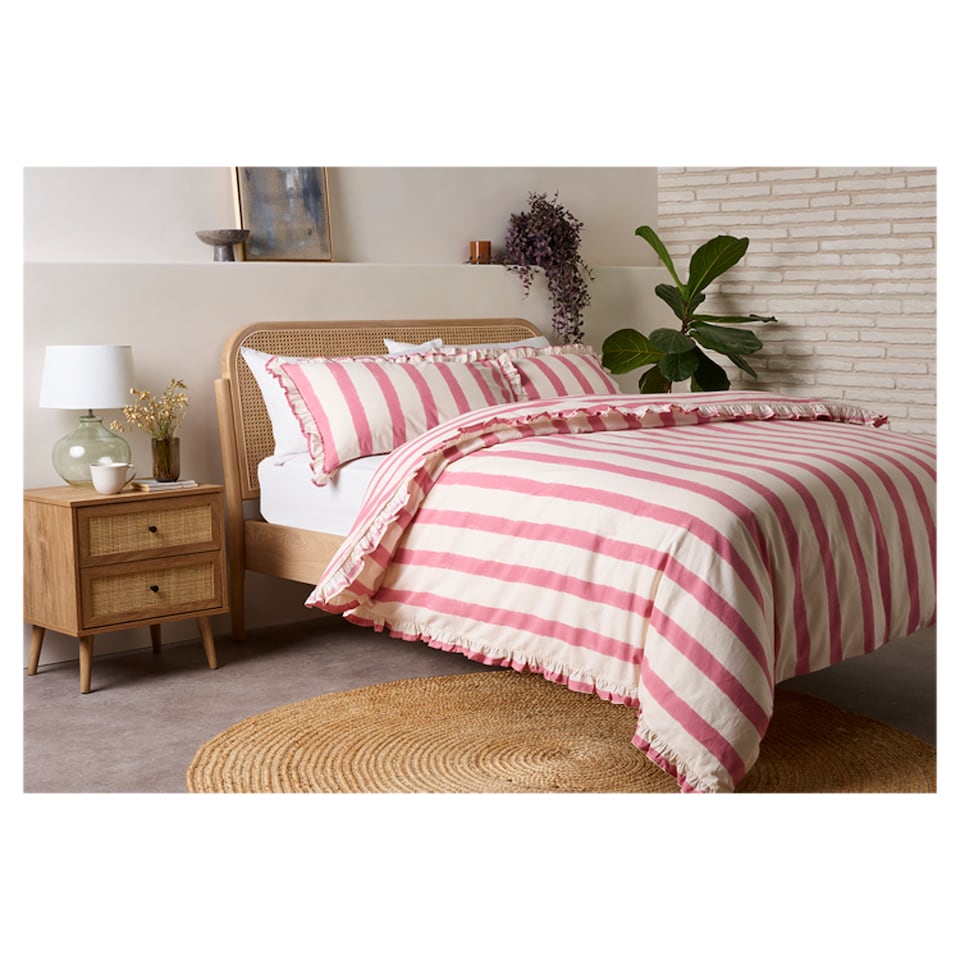 F&F Home Pink Washed Stripe Duvet Set Double