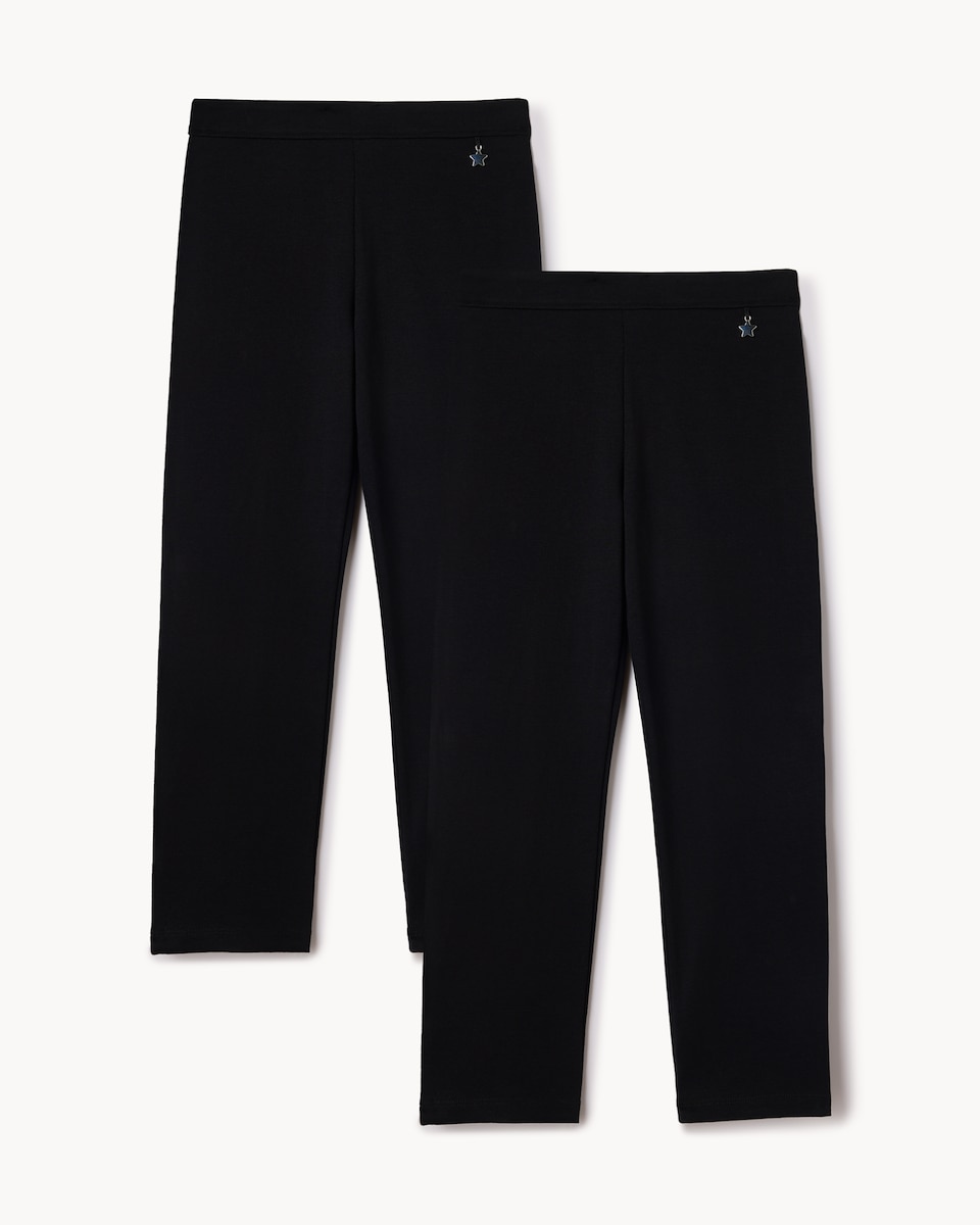 image 1 of F&F Girls School 2 Pack Cotton Rich Straight Leg Trousers in Black