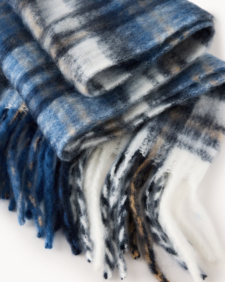 image 1 of F&F Brushed Checked Fringed Scarf in Blue