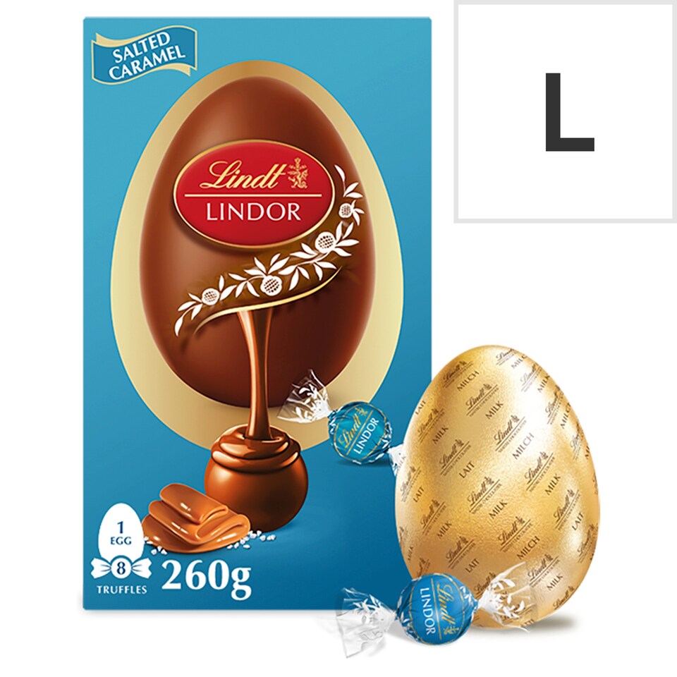 image 1 of Lindt Lindor Milk Chocolate Egg with Salted Caramel Truffles 260g 